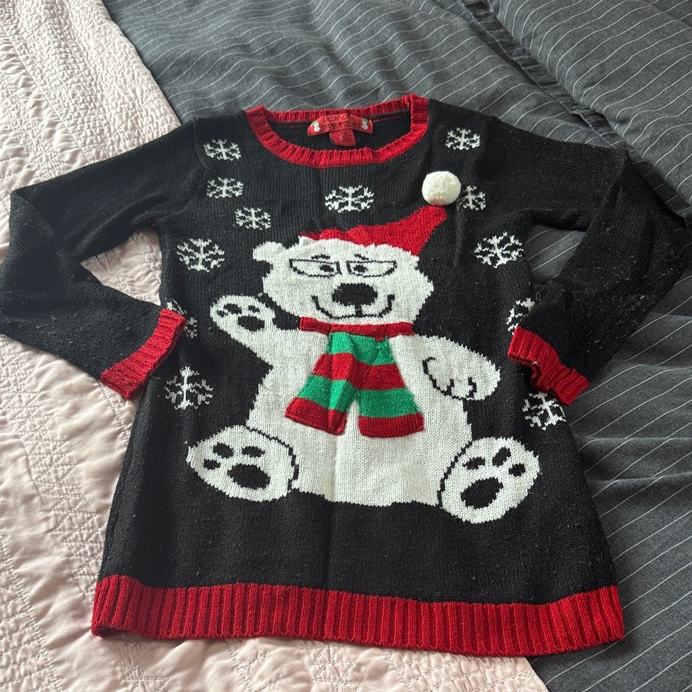 Cozy Black and Red Polar Bear Kids Sweater
